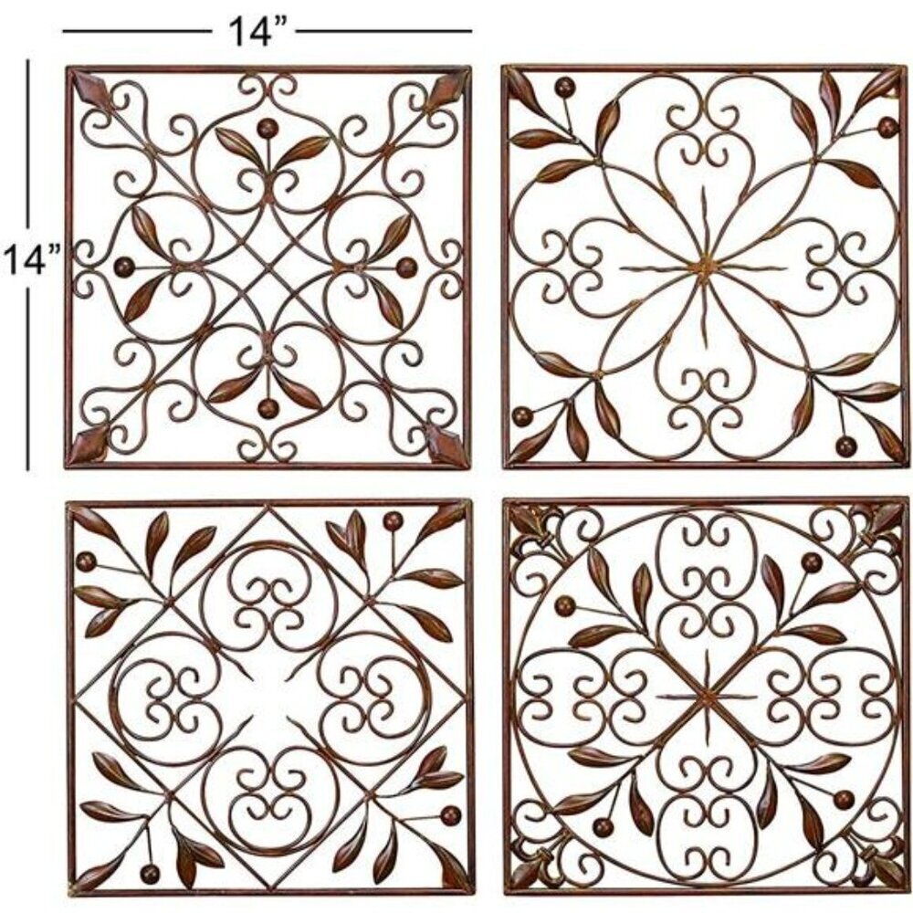 Deco 79 Metal Wall Art Set Rustic Scroll Wrought Iron Home Decor 14x14 Inch